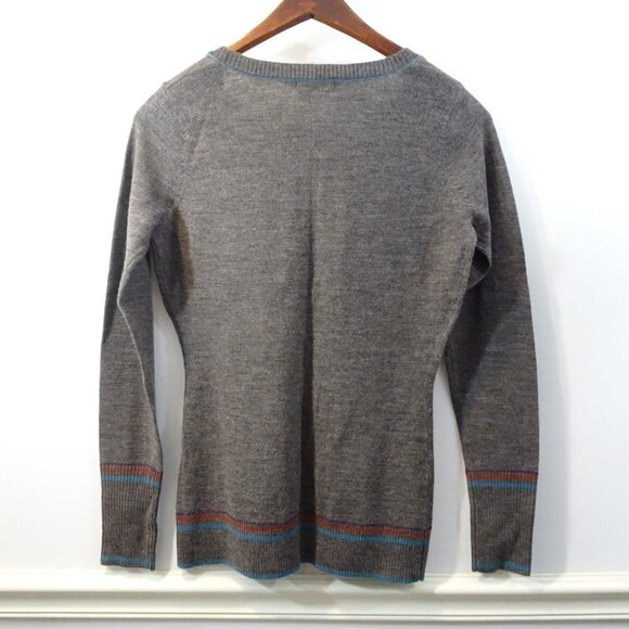 Smartwool Boat Neck Gray Sweater Size M Turquoise Orange Stripes - Picture 7 of 7